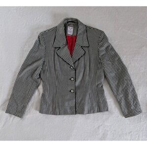 Vtg Mondi Blazer Black White Checkered Gingham Wool Silk Blend Sz 38 Timeless